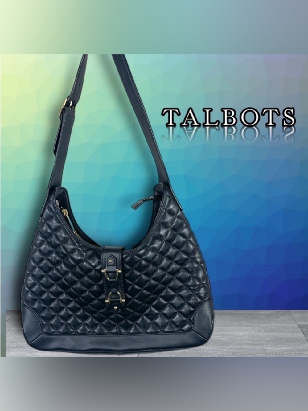 Talbots Black Quilted Hobo Bag with Gold Accents